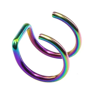 Rainbow gradient stainless steel non-pierced cartilage ear clips and U-shaped nose rings