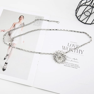 Silver metal sunflower waist chain belt with square link chain and lobster clasp