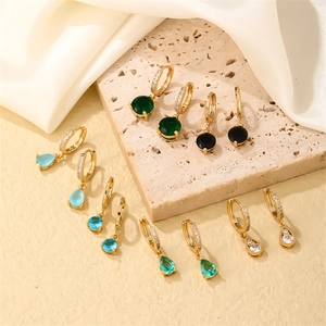 Elegant teardrop zircon hoop earrings with gold plating in various gemstone colors