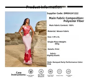 Vue détaillée des spécifications du produit et de l'entretien pour la robe longue fleurie