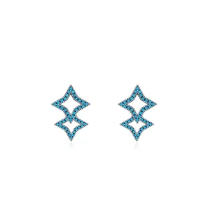 Elegant S925 sterling silver star stud earrings inlaid with turquoise stones on white base