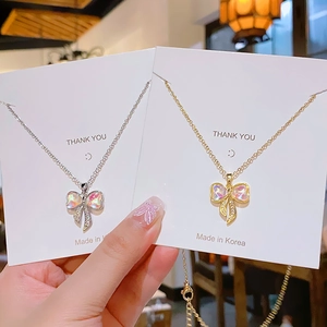 Collana Con Ciondolo A Fiocco Iridescente Catena In Acciaio Al Titanio Con Accenti Di Zircone Gioielli A Farfalla Per Donna