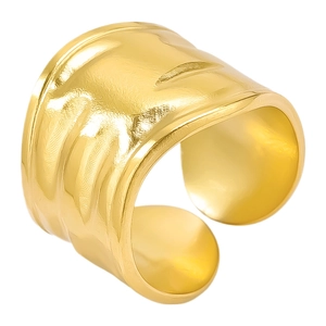 Minimalist wide hammered stainless steel open ring with irregular golden texture