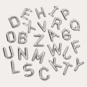 Polished silver stainless steel 3D puffy balloon A-Z alphabet charms for DIY jewelry