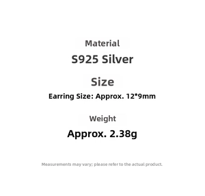 Specifications for S925 silver hoop earrings featuring dimensions and net weight details