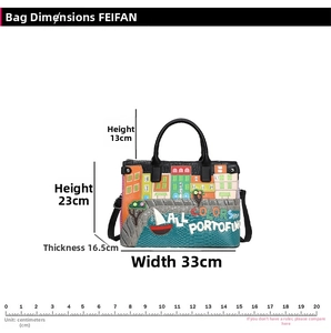 Detailed size specifications for the Portofino embroidery tote bag in centimeters