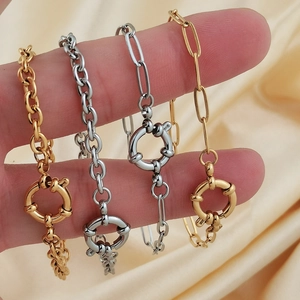Bracelet Chaîne à Maillons Paperclip en Acier Inoxydable pour Femme Plaqué Or 18K Élégant Bijoux Fermoir à Ressort