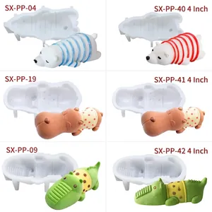 3D animal silicone molds for candles featuring polar bear, hippo and crocodile shapes