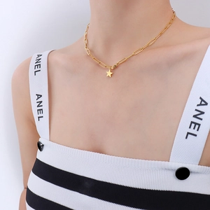Star Pendant Necklace 18K Gold Plated Titanium Steel Geometric Paperclip Chain Minimalist Jewelry For Women