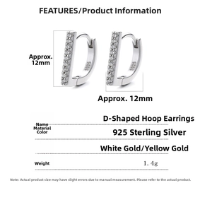 Macro detail of D-shaped 925 sterling silver hoop earrings with cubic zirconia stones