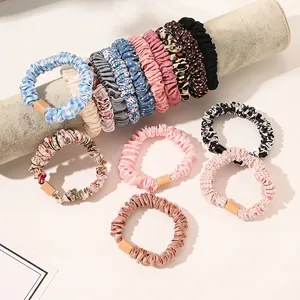 Korean Style Pleated Satin Scrunchies Leopard Polka Dot Floral Patterns Elastic Hair Ties Fashion Accessories For Women