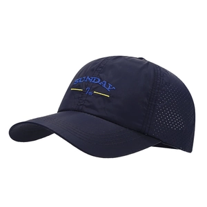 Quick-dry navy blue baseball cap with laser-cut breathability and Sunday embroidery