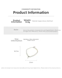 Detailed size chart for the square teardrop shell pearl necklace with copper and zircon