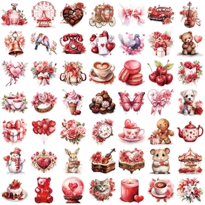 50pcs waterproof clear PET cartoon stickers with romantic watercolor illustration patterns