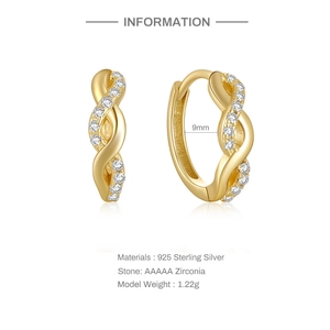 Macro view of gold S925 sterling silver figure-8 earrings with 9mm inner diameter detail