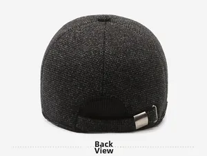 Detail view of the back of a men's winter cap showing the metal adjustable strap buckle