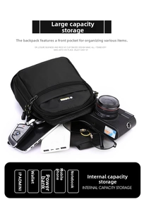 Internal storage detail of water-resistant oxford chest bag with EDC items