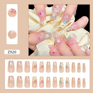 Y2K press-on nagels met kleurrijke sterren, strass en parels, set van 24 stuks