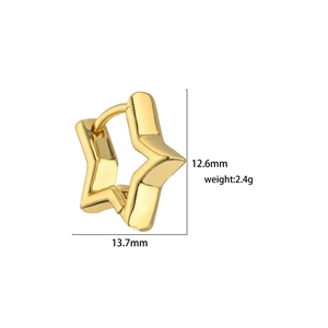 Polished gold plated brass star shaped hoop earrings with dimensions 12.6mm by 13.7mm