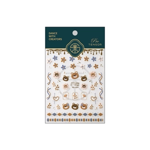 3D embossed bear and floral nail art stickers with matte finish and plaid patterns
