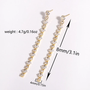 Elegant gold square-cut cubic zirconia long tassel drop earrings for women, weight 4.7g