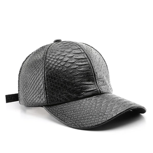 Classic black baseball cap with premium faux snakeskin texture and sleek matte finish