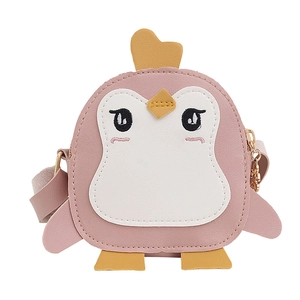Cute penguin shaped shoulder bag for children in soft pink PU leather with crossbody strap
