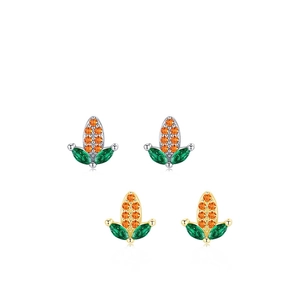 Exquisite S925 silver corn stud earrings in gold and silver finish with colorful zircons