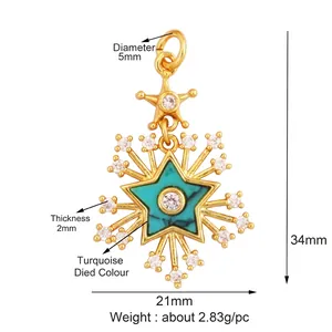 Ciondolo a stella dorato con intarsio in turchese e brillanti accenti in zircone bianco