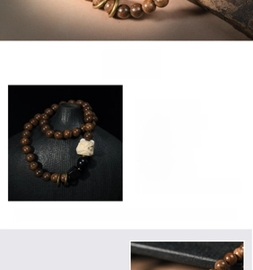 Detailed view of 8mm golden sandalwood double-wrap bracelet with lion head carving