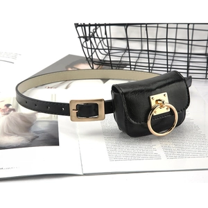 Minimalism Women PU Leather Belt And Detachable Mini Pouch Gold Round Ring Decoration Waist Strap Fashion Accessories