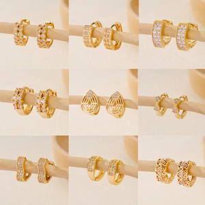 Huggie Hoop Earrings Gold Plated Copper Cubic Zirconia Heart Butterfly Bow Geometric Trendy INS Fashion For Women