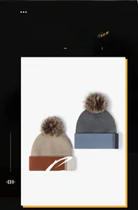 Detailed knit texture and fluffy pom-poms on color-blocked winter beanies