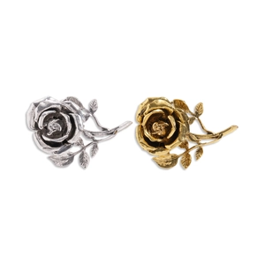 Vintage style metallic rose flower double-finger rings in gold and silver finish