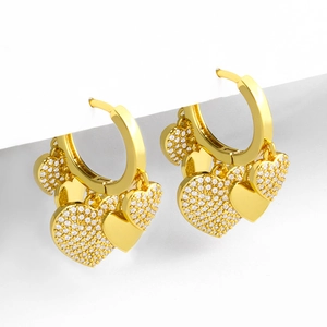 Heart Dangle Hoop Earrings Cubic Zirconia Pave 18K Gold Plated Copper Simple Fashion Jewelry With Copper Earring Post