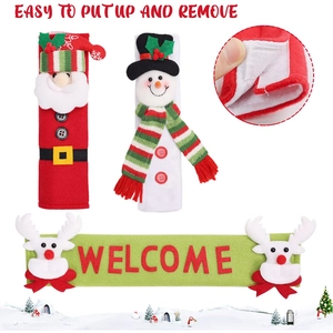 Christmas handle covers showing easy magic tape closure with Santa and Snowman motifs