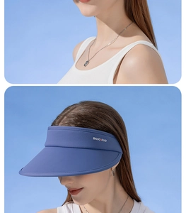 Close-up and profile view of a blue UPF50+ sun visor with BAOD DUO side lettering