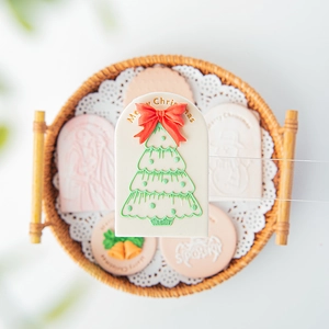 Merry Christmas fondant stamp mold with tree pattern for holiday cookie decorating