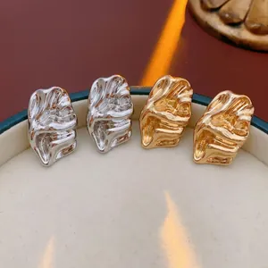 Irregular Wrinkled Metal Stud Earrings For Women With Silver Earring Post Modern Lava Texture Geometric Jewelry
