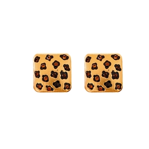 Boucles d'oreilles carrées dorées léopard avec cristaux ambrés de style vintage