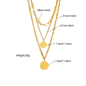 Gold layered stainless steel necklace with paperclip chain and round letter pendants