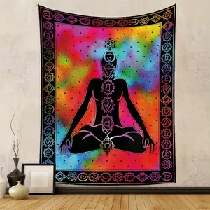 Yoga Meditation Tapestry Wall Hanging Chakras Decor Bohemian Mandala Starry Sky Polyester Zen Background Cloth