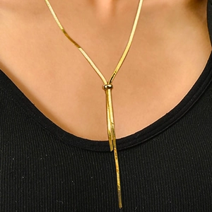 Minimalist 304 Stainless Steel Flat Snake Bone Chain Necklace For Women Adjustable Long Sweater Chain Fashion Jewelry Accessory