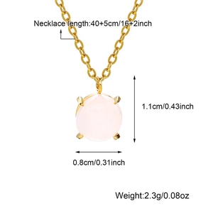 Minimalist gold rose quartz necklace with detailed size and weight measurements