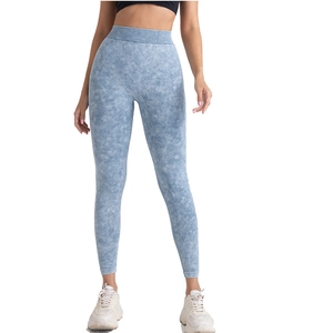 Pantalon de yoga bleu clair délavé à taille haute en V pour un effet sculptant