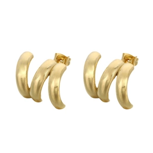 Minimalist golden stainless steel triple-hoop C-shaped stud earrings for women