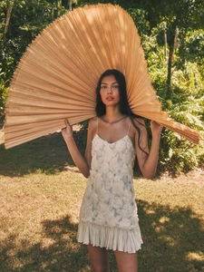 Elegante Abito Lungo Senza Maniche Con Applicazioni Floreali 3D E Orlo In Chiffon A Pieghe Per Donna Festa Estate