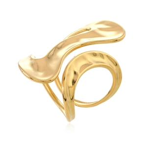 Artistic golden irregular wavy ring with textured hammered finish and open design