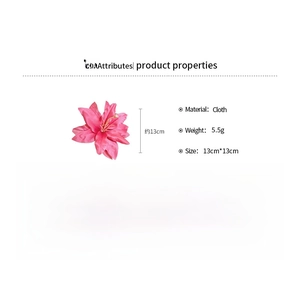 Detailed view of pink fabric lily hair clip with 13cm size specifications on white background