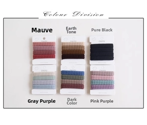 Detail of high-elastic seamless hair ties in multi-color sets on display cards